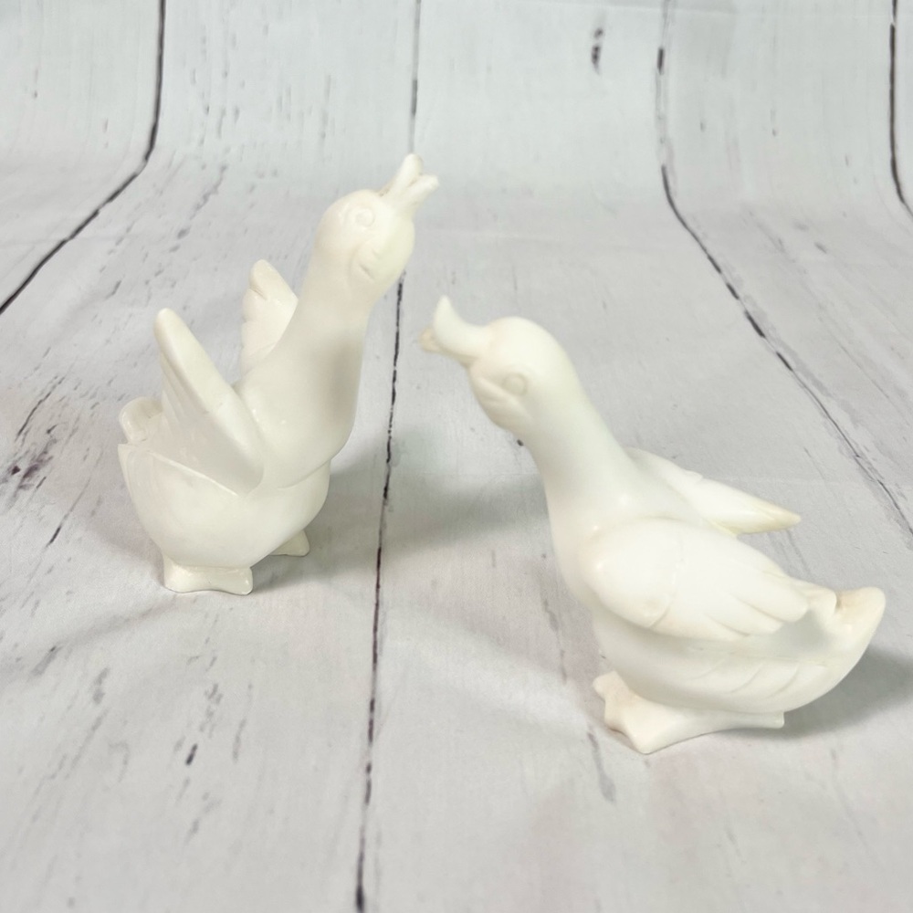 Vintage Italian Alabaster Geese Pair - Hand Carved Stone Statues